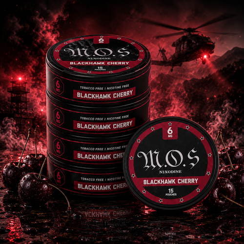 BlackHawk Cherry Nixodine Pouches — 6mg — Nixodine pouches, 6mg per pouch, nicotine free and tobacco free